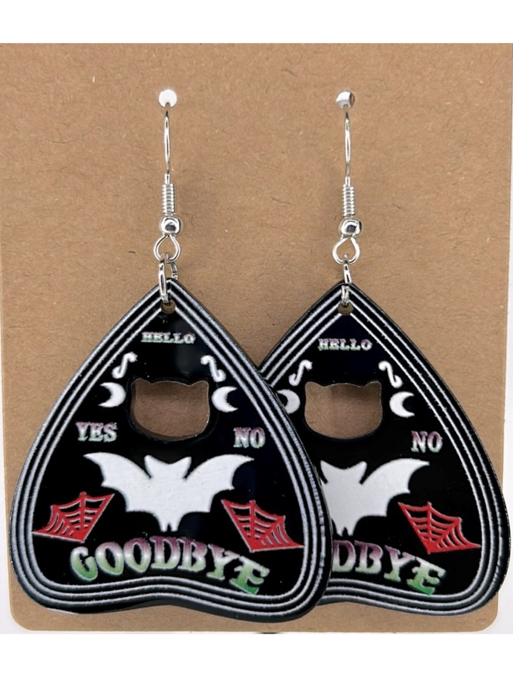 Ouija Board Planchette Acrylic Earrings Bat Moon Goodbye Fashion Jewelry